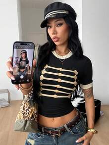 Coolane 女款夏季街頭風酷感籃球球衣設計字母印花白色上衣，巴西風 - 黑色 - 查看 3