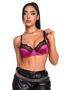 AltBold 1pc Gothic Style Patchwork Eyelash Lace Lingerie - Hot Pink - View 4