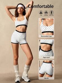 VARSIVA Women's Color Block Polka Dot Print Ultra Short Tank Top & Shorts Sports Set - Black and White - View 8