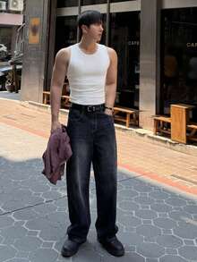 DAZY Men's Ribbed Minimalist Everyday Crew Neck Tank Top, Versatile - White - View 4