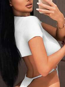 SHEIN SXY 女士休闲露背紧身衣，夏季 - 白色 - 查看 3