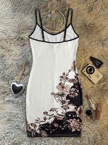Jade & Ember New Chinese Style Sexy Dragon Print Hot Girl Style Frog Button Slit Waist-Cinched Slimming Bodycon Skirt Day Party Bar Party White And Black Summer - Multicolor - View 2