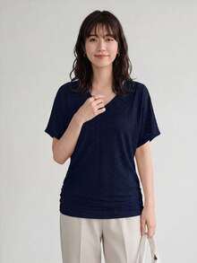SHEIN LUNE 女款蝙蝠袖寬鬆休閒T恤 - 藏蓝色 - 查看 6