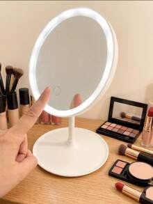 1pc LED 3-Color Makeup Mirror Touchable Dimming USB Charging Portable Desktop Vanity Mirror For Dormitory Bedroom Powder Room - Tray vanity mirror - View 2