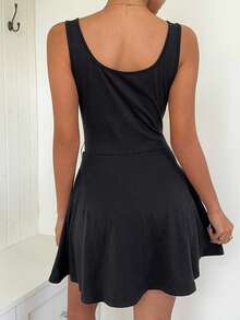 SHEIN EZwear 女款純色休閒極簡日常穿搭夏季迷你洋裝 - 黑色 - 查看 3