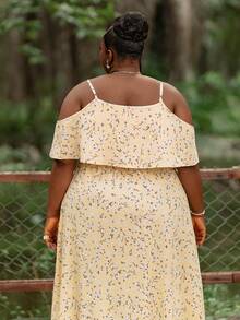 CurvyTilda 长款露肩波西米亚风印花连衣裙，适合大码女性夏季度假穿着，包括连衣裙、夏季连衣裙、女式连衣裙、碎花连衣裙、黄色连衣裙、吊带裙、女士夏季连衣裙、女士夏季套装、女士度假连衣裙、女士休闲连衣裙、女士度假套装以及母亲节服装。 - 黃色 - 查看 2