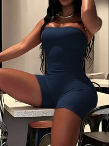 INAWLY Solva 女款時尚休閒繃帶性感露背繫帶緊身連身褲 外出夜店穿搭 海軍藍 夏季 - 藏蓝色 - 查看 3