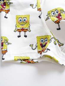 SpongeBob SquarePants | SHEIN Set de 3 calzoncillos tipo bóxer cómodos con cinta de contraste y diseño de dibujos animados lindos para niños pequeños - Blanco - Ver 3