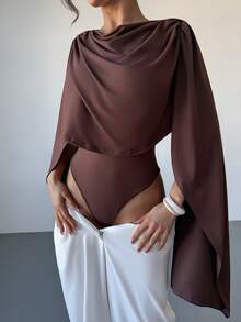 RiviMae Body sin mangas con pliegues de unicolor de moda para mujer - Marrón - Ver 4