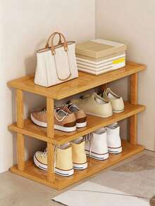 1Pc Multi Tier Bamboo Space Saving Easy Assembly Natural Wood Grain Shoe Storage Rack For Entryway Hallway Kitchen Living Room Office Organizer For Sneakers High Heels Thick Sole Boots Home Decor - Multicolor - View 8