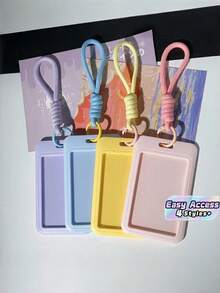 Cute Photocard Holder Keychain For Music Fans, Clear PVC Trading Card Sleeve Protector With Ring, ID Credit Badge Name Card Case For Backpack Purse Travel - Card Holder + Lanyard - View 1