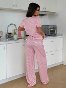 ZzzCrew Women's Red Ribbed Jacquard Ribbed Button-Up Cardigan Pajama Set - Red - View 3