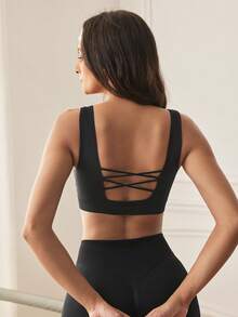 Eassivo Eassivo Women's Solid Color Casual Daily Sports Bra - Black - View 2