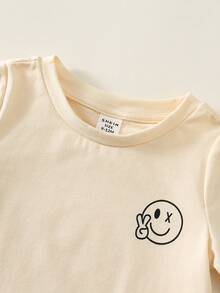 SHEIN 中性嬰兒男/女童 幼兒 2件組 春夏休閒時尚短袖T恤套裝 街頭風 嬰兒套裝 - 灰色 - 查看 5