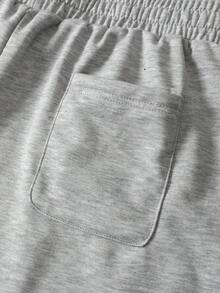 ROMWE MEN Pantalones cortos holgados con estampado y patchwork para hombre - Gris - Ver 6