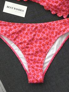 Swim Mod 女款泳衣，女孩，鏤空花瓣邊飾平口式，甜美可愛，碎花印花，紋理羅紋布料 - 彩色 - 查看 7