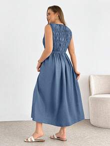 SHEIN Essnce 大尺碼女款百褶休閒日常夏季洋裝 - 藍色 - 查看 2