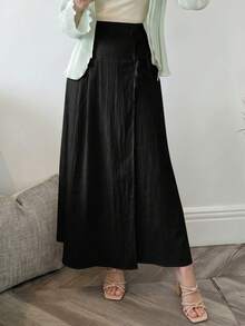 Solavon 女款優雅通勤純色綁腰裙 - 黑色 - 查看 5