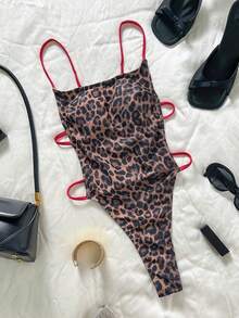 Swim SXY Maillot de bain une pièce sexy pour femme avec imprimé animal, dos échancré, tenue de plage pour la Saint-Valentin, le Nouvel An, les fêtes et les vacances, printemps et été - Rouge - Voir 5