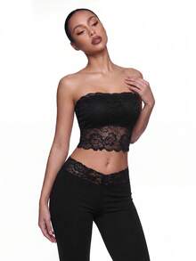 SHEIN ICON 性感蕾丝抹胸上衣 - 黑色 - 查看 1