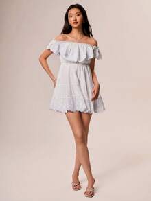 Willow Rêve Women's White Embroidered Ruffle Trim Bandeau Mini Dress, Romantic Cottage Core Vacation Style, Boho, Valentine's Day, Elegant Short, Summer Dresses - White - View 5