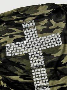 ROMWE J-Fashion Top tubo negro Y2K con remaches en cruz, strass, cordón y abertura para mujer - Verde militar - Ver 3