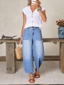 EMERY ROSE Women's Casual Versatile Everyday Denim Jeans With Pockets And Buttons - Blue - View 6