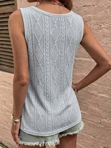 SHEIN LUNE Women's Solid Color Round Neck Button Design Casual Tank Top - Dusty Blue - View 2