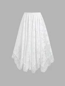 Sweetra Spring/Summer White Gentle Atmosphere Chiffon Floral Jacquard Skirt, Creating Light And Romantic, Tight Pleated Waist Design, Lively And Elegant, Gentle Style, French Romantic, Light Bridal Style, Daily Commute - White - View 4