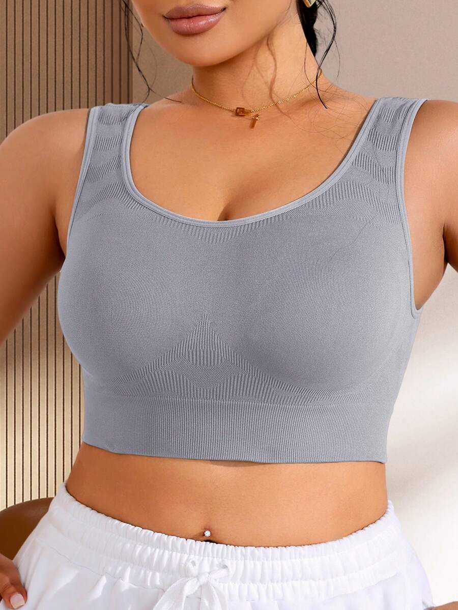 SHEIN 無縫紋理女款無鋼圈內衣,1件裝 - 淺灰色 - 查看 1