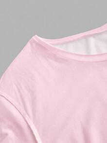 SHEIN EZwear 95%棉休閒極簡印花落肩短袖寬鬆女款T恤，舒適復古優雅通勤百搭暖綠色格紋龍蝦檸檬印花圖案，海灘穿搭、度假穿搭、夏季女裝 - 白色 - 查看 5