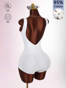 Amplova Women's Large Scoop Neck Rhinestone Decorated Sleeveless Bodysuit - White - View 11