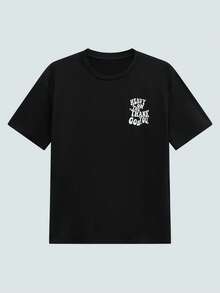 Modcrash Plus Size Men's Letter Print Lightweight Crew Neck Short Sleeve T-Shirt - Black - View 4