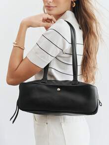 SHECARRY Women's Fashion Black Shoulder Bag, Exquisite, Simple, Lightweight And Soft Baguette Bag, For Daily, Commuting, Shopping, Travel - Black - View 8