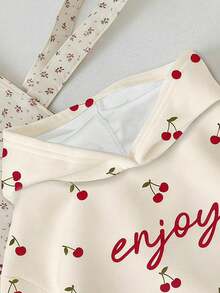 SHEIN EZwear 印花運動衫，適合秋冬休閒極簡日常百搭派對聚會機場 Y2K 上衣，櫻桃印花圖案，夏季，外出穿搭 - 彩色 - 查看 4