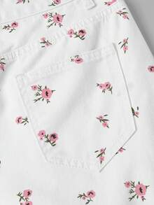 SHEIN PETITE 女款碎花口袋寬腿寬鬆休閒牛仔褲，小個女款 - 白色 - 查看 10