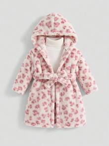 LMoss Kids 女童全印花長袖連帽居家睡袍，秋冬款，貼身剪裁 - 彩色 - 查看 3