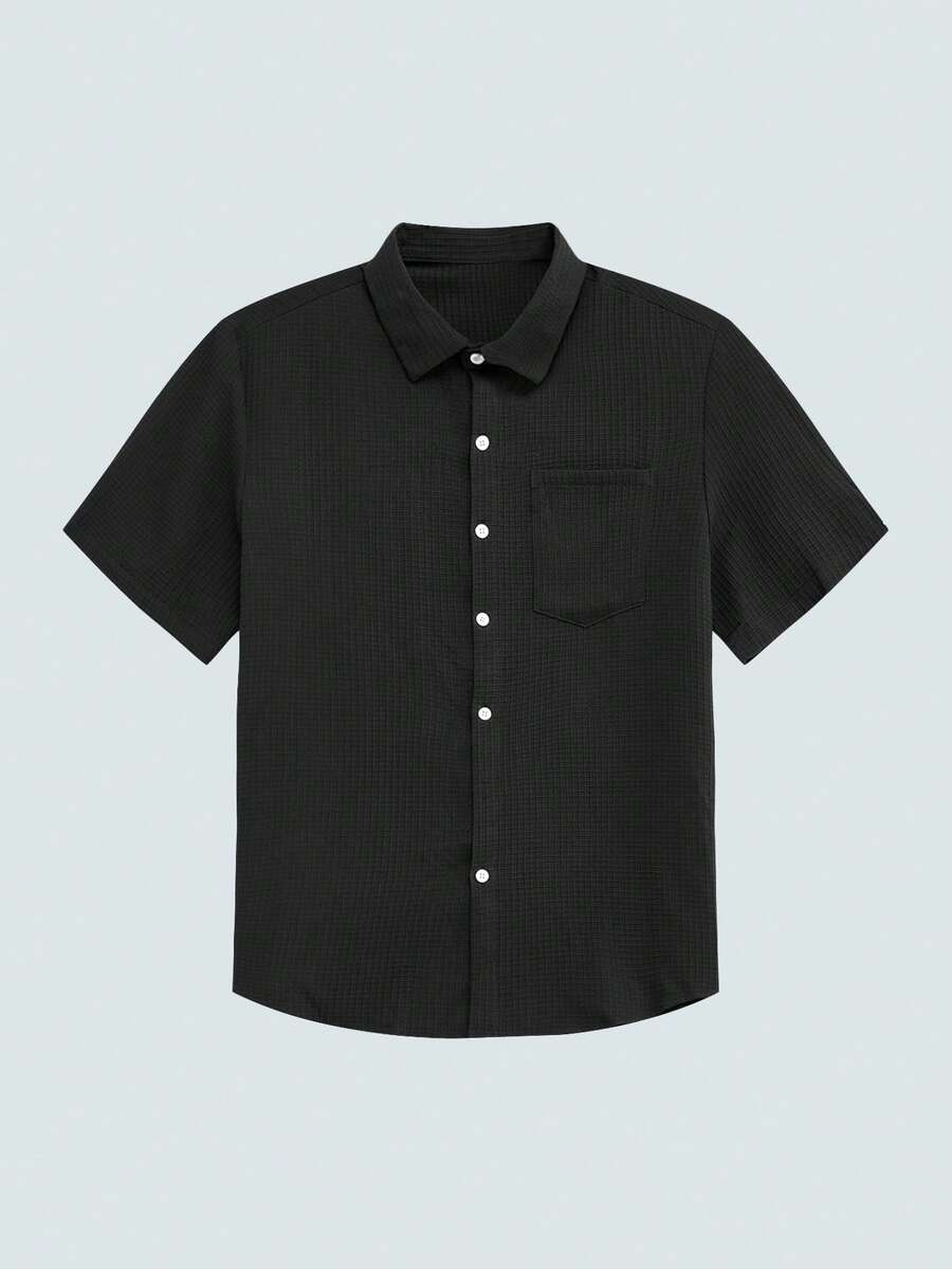Modcrash Plus Size Men's Solid Color Short Sleeve Single-Breasted Casual Pocket Shirt - View 1