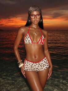 Vaytide Women Sexy Two Pieces Bikini, Leopard Print Boxers Design For Summer Beach Vacation - Multicolor - View 1