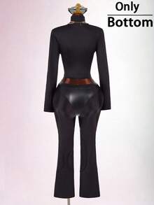 Amplova Women's Triangle Patchwork Suede Sporty Sexy Tight-Fitting Bodycon Waist-Cinching Low-Waist Skinny Long Pants Halloween Club Black Autumn - Black - View 11