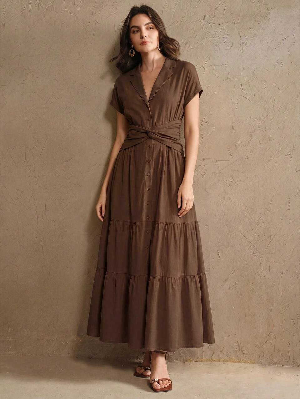 Anewsta Women's Solid Color Pleated Casual Minimalist Long Dress, Suitable For Party And Gathering