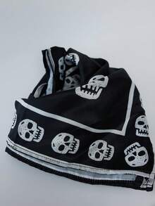MUSERA Satin Skull Print Headscarf Spring Summer Vacation Sexy Holiday Accessory Elegance - Black and White - View 3