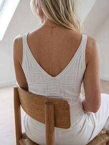 Sprig & Strand Summer Solid Color V-Neck Sleeveless Knitted Top With Wide Straps - White - View 2