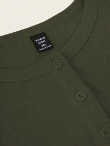 SHEIN BASICS 休閒純色針織修身大尺碼背心 - 軍綠色 - 查看 4