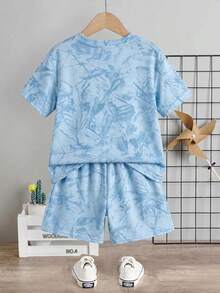 Young Boy Casual Minimalist T-Shirt Set, Classic Cool Handsome Pattern Print, Classic Bubble Letter Pattern Print, Classic Cute Face Pattern Print, Suitable For Spring And Summer - Multicolor - View 3