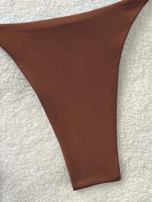 Soleia Women's Solid Color Swimwear Set For Vacation & Beach - Coffee Brown - View 3