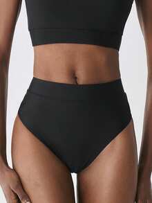 YARNWELL Women's Summer Beach Solid Color Casual Bikini Bottoms - Black - View 7