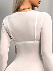 SHEIN SXY Sexy Sheer Mesh Bodysuits, Spring & Summer - White - View 2