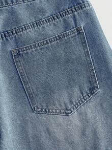 ROMWE MEN Street Life Shorts de mezclilla con gráfico de letra de strass para hombre - Azul - Ver 5