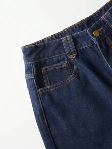 GlowEve Women's Elegant Loose Casual Straight Leg Pants With Contrast Color Embroidered Hem - Blue - View 8